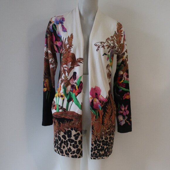 Womens Etro Milano Multi Floral Animal Print Silk Blend Cardigan Sweater 38 US/2 - Picture 1 of 11